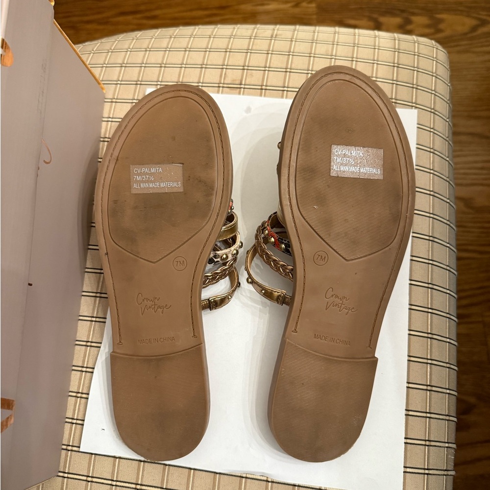 Women's Gold and Brown Sandals - Picture 7 of 8